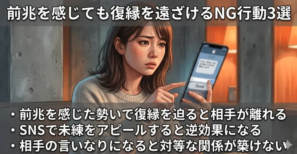 前兆を感じても復縁を遠ざけるNG行動3選